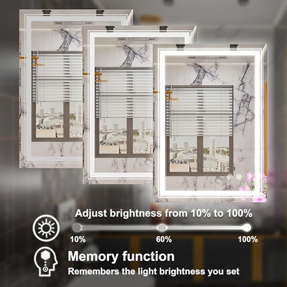 24 x 32 Inch LED Bathroom Mirror with Lights, Lighted Bathroom Vanity Mirrors for Wall, Wall Mounted, Stepless Dimmable, Anti-Fog, Memory Funtion, Horizontal or Vertical