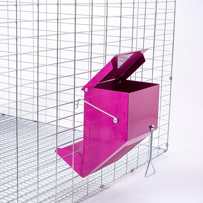 Metal Small Animal Feeder with Lid, Heavy Duty Rabbit Feeder, Large Capacity Rabbit Food Dispenser, Great for Rabbit, Guinea Pigs, Chinchillas and Other Small Animals.(7.4 inch, Purple)-Mewly Pet