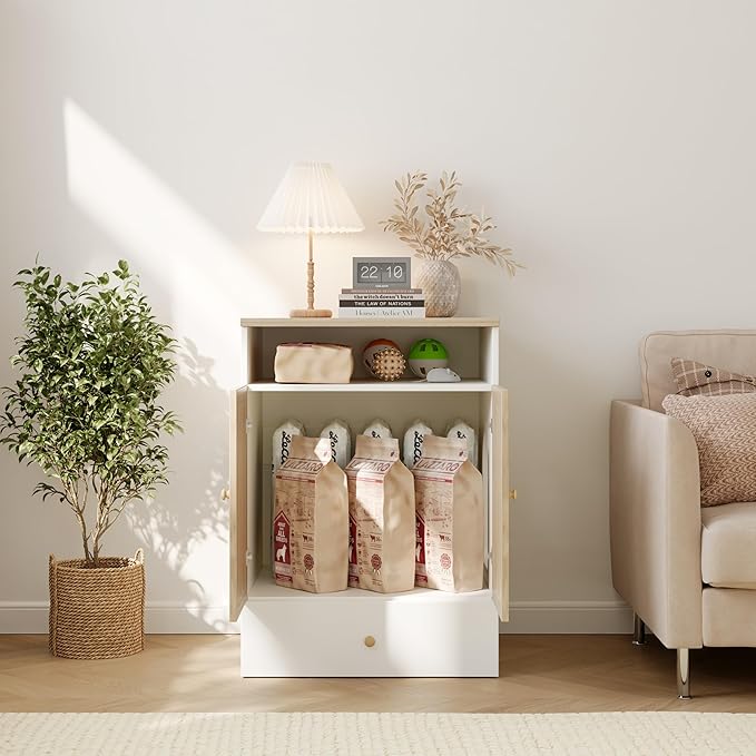 Cat Litter Box Enclosure Furniture Hidden - Indoor 3-in-1 Wooden Cat House & Washroom Cabinet with Scratching Board Doors, Shelf and Feeder Bowls, 23.6”x17.7”x32.7”H-Mewly Pet