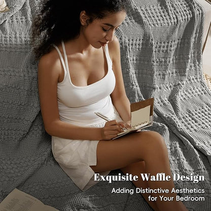 PHF 100% Cotton Waffle Weave Blanket King Size for Bed, Soft Lightweight & Breathable, All-Season Comfort, Luxury Aesthetic Woven Bedding for Home Decor, 108"x90", Dark Grey