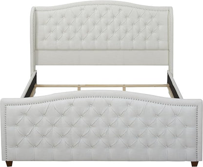 Jennifer Taylor Home Marcella Upholstered Shelter Headboard Bed Set, King, Antique White Polyester