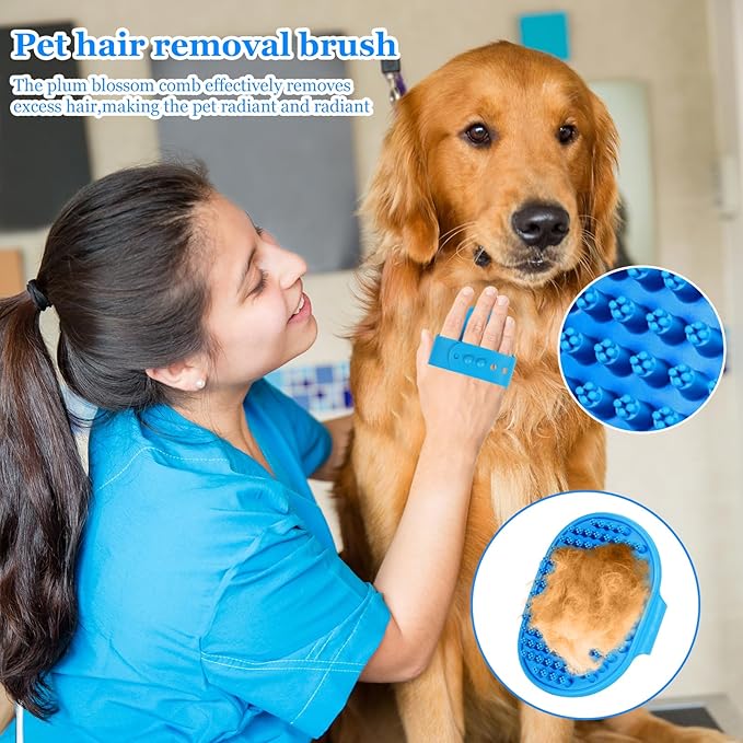Dog Grooming Brush, Lilpep Pet Shampoo Bath Brush Soothing Massage Rubber Comb with Adjustable Ring Handle for Long Short Haired Dogs and Cats (Blue, set)-Mewly Pet