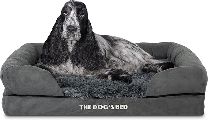The Dog’s Bed, Medium Grey Faux Fur 30x23.5, Memory Foam, Pain Relief: Arthritis, Hip & Elbow Dysplasia, Post Surgery, Lameness, Supportive, Calming, Washable Cover, Veterinary Approved-Mewly Pet