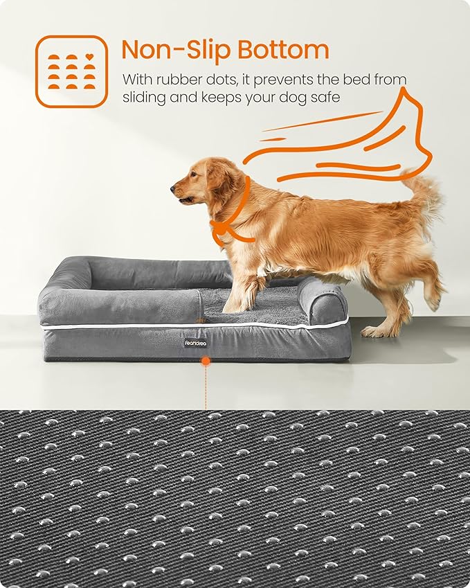 Feandrea Orthopedic Dog Bed, Large Dog Bed Waterproof, Removable Washable Cover Sofa with Non-Slip Bottom, Raised Edges, 36 x 28 x 8 Inches, Light Gray UPGW067G02-Mewly Pet