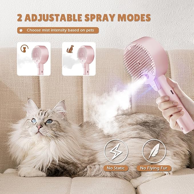 Cat Steam Brush,Cat Brushes for Indoor Cats, 4 In 1Spritz Spray Defur Comb, Cloud Care Shedding Control, Pet Grooming Brush for Long Short Hair Cats Dogs, Massage Clean Design Pet Steam Brushes-Mewly Pet