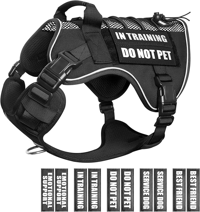 WINSEE Service Dog in Training Mesh Harness with 10 Pet Patches, Soft Air Mesh Breathable Tactical Dog Molle Vest, Reflective Military Pet Vest for Walking Hiking for Large Dogs-Mewly Pet