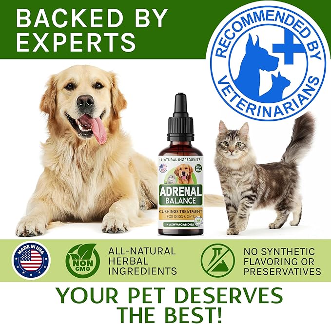 Аdrеnаl Balance for Dogs and Cats - Cushings Treatment for Pets, Аdrеnаl Support w/Ashwagandha, Licorice Root, Rhodiola Rosea – Best Cushings Treatment for Dogs - 2oz Harmony Herbal Drops-Mewly Pet