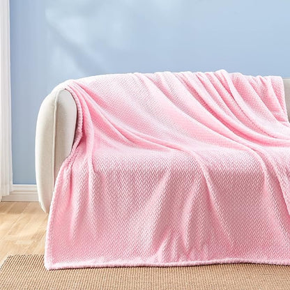 NEWCOSPLAY Super Soft King Blanket Pink Premium Silky Flannel Fleece Leaves Pattern Lightweight Bed Blanket All Season Use (Pink, King(90"x110"))