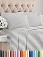 Cal King Sheets Set 6 Piece - Includes 4 Pillowcases - Bed Sheets Cal King Size - Soft Hotel Luxury Bedding - Cooling & Breathable - 1 Flat & 1 Fitted & 4 Pillowcases w/ Deep Pockets - Grey Stripes