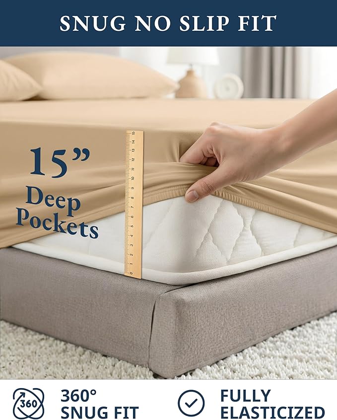 LANE LINEN Twin XL Sheets Set, 100% Mercerized Organic Cotton Twin XL Bed Sheets Set with sily Touch Finish, Soft and Comfy Fully Elasticized Percale Weave Low Pilling XL Twin Sheets Set -Linen