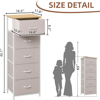 Somdot Dresser for Bedroom with 5 Drawers, Storage Organizer Chest of Drawers with Removable Fabric Bins for Closet Bedside Living Room Laundry Entryway Hallway, Ash Grey