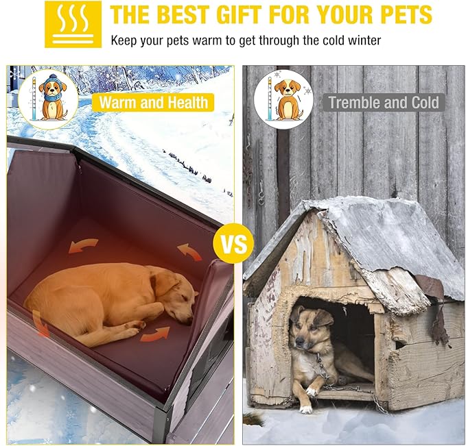 Aivituvin Dog House Outdoor with Metal Frame, Insulated Dog Kennel Outside for Small to Medium Breed, 45" Weatherproof Large Dog Shelter with Anti-Chewing Iron Frame, Grey (45" D x 32.9" W x 32.6" H)-Mewly Pet