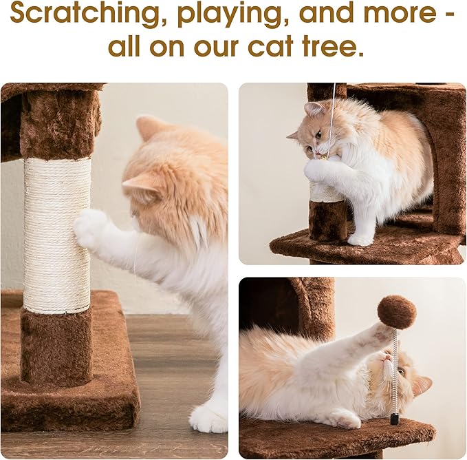 MWPO 70.1-Inch Large Cat Tree, Multi-Level Tall Cat Tower for Indoor Cats, Plush Cat Condo with Big Padded Perches, Sisal-Covered Scratching Posts, Hammock, Toys for Kittens & Cats - Brown-Mewly Pet