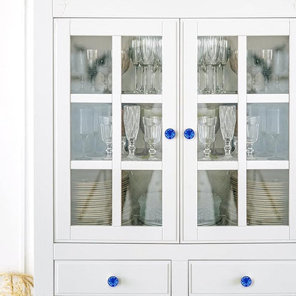 Ravinte 25 Pack Blue Crystal Knobs for Dresser Drawers - 30 mm Glass Cabinet Diamond Shaped Knobs with Silver Base