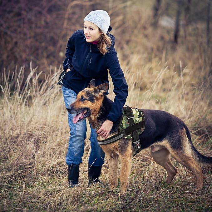 Dogline Dog Harness, Reflective No-Pull Adjustable Vest with Handle for Walking, Training, Breathable, No - Choke Harness for Small, Medium or Large Dogs Room for Patches Girth 18 to 24 in Green Camo-Mewly Pet