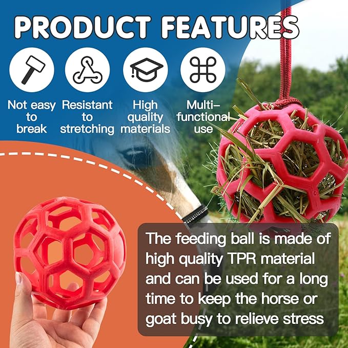 2 Pcs Hay Ball for Horses to Play with, Relieve Stress with This Bright Color Hay Feeder Ball for Horses Goat to Avoid Boredom-Mewly Pet