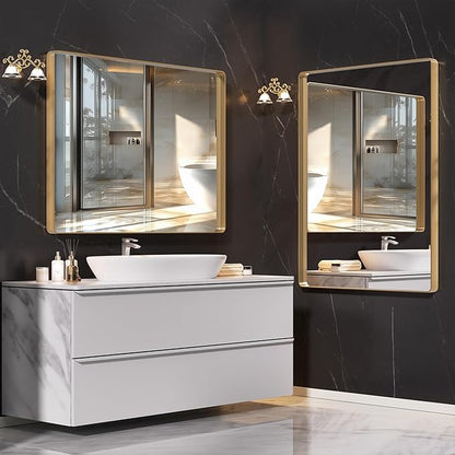 Hasipu 2 PCS Bathroom Mirror for Wall, 36 x 30 Inch Gold Metal Framed Bathroom Mirrors for Over Sink, Rectangle Bathroom Vanity Mirror, Anti-Rust, Tempered Glass, Horizontal or Vertical