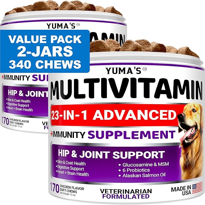 2-Pack Dog Multivitamin Chewable with Glucosamine - Dog Vitamins and Supplements - Senior & Puppy Multivitamin for Dogs - Hip & Joint Support - Immune Health, Skin, Heart, Digestion, Probiotics-Mewly Pet