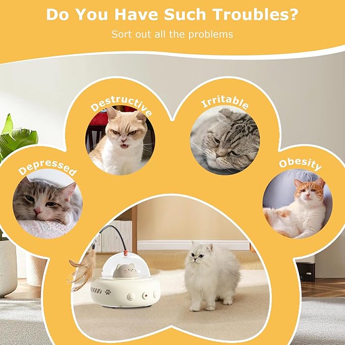 hooroor 2-in-1 UFO Laser Cat Toy – Automatic Motion with Feather, Rechargeable Smart Sensor Interactive Toy for Indoor Cats & Dogs, Fun Exercise & Play, Perfect Pet Gift-Mewly Pet