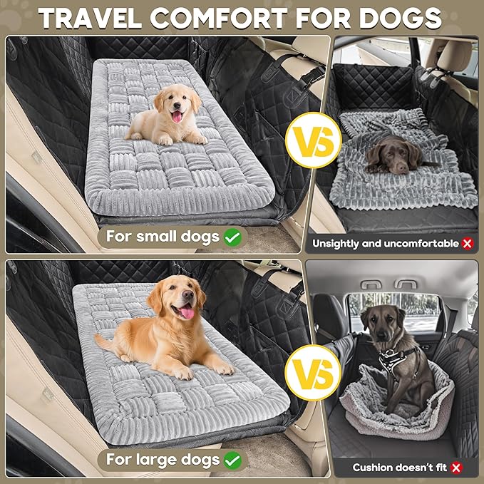 Dog Car Bed Mat, Non-Slip Backseat Extender Pet Blanket, Plaid Dog Bed for Trucks, Sedans & Large SUVs, Chew-Resistant Travel Pad for Dogs, Easy Clean & Scratch-Proof & Comfort（56"x28.7" Light Gray-Mewly Pet