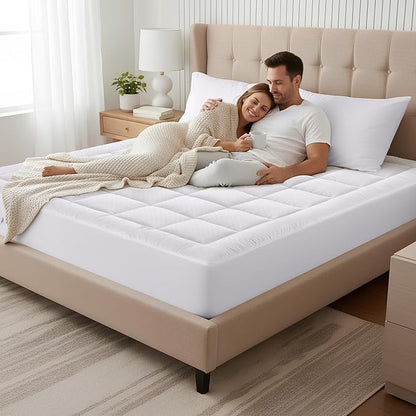 OLANLY Full Quilted Fitted Mattress Pad – Soft Pillow Top Mattress Topper, Down Alternative Fill, Cooling Comfort Breathable Mattress Cover, Machine Washable Deep Pocket Mattress Protector, White