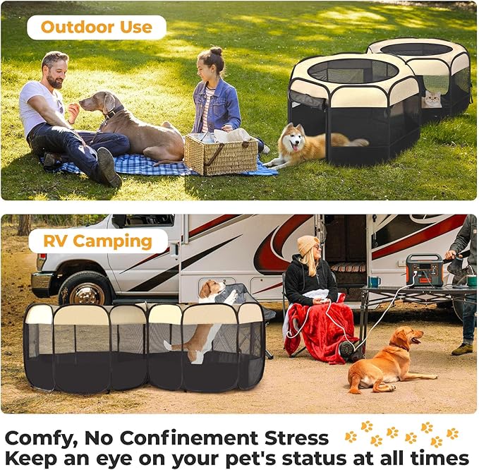 EighteenTek 2-in-1 Pop Up Cat Playpen, Assembly-Free Dog Puppy Pet Playpen, Indoor Outdoor Cats Enclosed, Cat Tent House Crate Cage, Portable & Foldable Playpen for Kittens(No Divider, Unified Space)-Mewly Pet