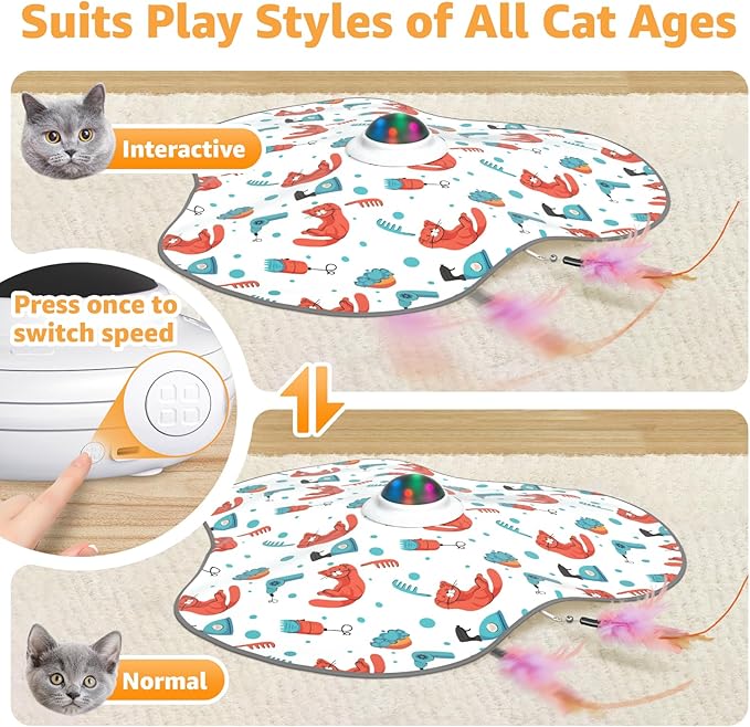 Interactive Cat Toys Rechargeable: Moving Concealed Feathers with Chime - Hide and Seek Toys,Touch Cat Kitten Toy Exercise Toys for Indoor Bored Adult Cats,White-Mewly Pet