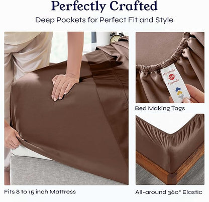 California Design Den Twin XL Sheet Sets - 400 Thread Count Sateen, 100% Cotton Sheets Twin XL, Deep Pockets, Cooling and Durable Bedding Set - Espresso Chocolate Brown