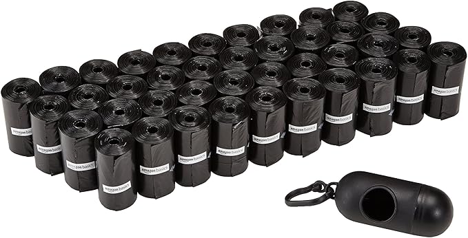 Amazon Basics Dog Poop Bags with Dispenser, 600 Count, Enhanced for Guaranteed Leakproof, Unscented, Includes Leash Clip-Mewly Pet
