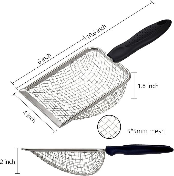 Cat Litter Scooper with Holder,Sturdy Litter Cleaner Corner Shovel,Stainless Steel Mesh Litter Scoop,Easy to Clean,Non-Slip Handle,Suitable for All cat Litter-Mewly Pet