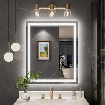 TokeShimi 30x36 LED Bathroom Vanity Mirror with Lights 3 Colors,LED Bathroom Mirror with Lights Backlit + Front Lit,Anti-Fog,HD Tempered Glass,Memory,UL Listed,Waterproof,Shatterproof