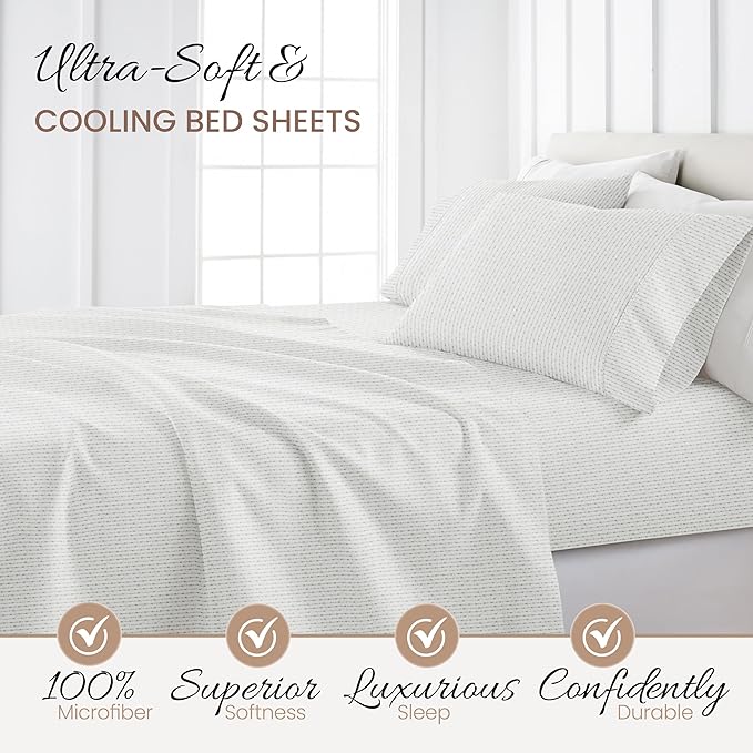 Linen Market 4 Piece King Sheet Set - Breathable, Double-Brushed Patterned Cooling Sheets – Oeko-TEX Certified Ultra Soft & Wrinkle-Free 16" Deep-Pocket King Sheets - Easy Care Beaded Arrows Gray