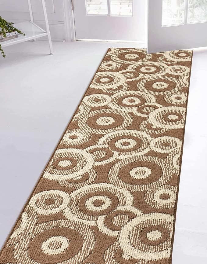 Custom Length Cut to Size Modern Farmhouse Carpet Runner Rug for Hallways, Non Slip Rubber Backed, 31 inch Wide X Customized Length, Geo Brown, 31 inch X 5 feet