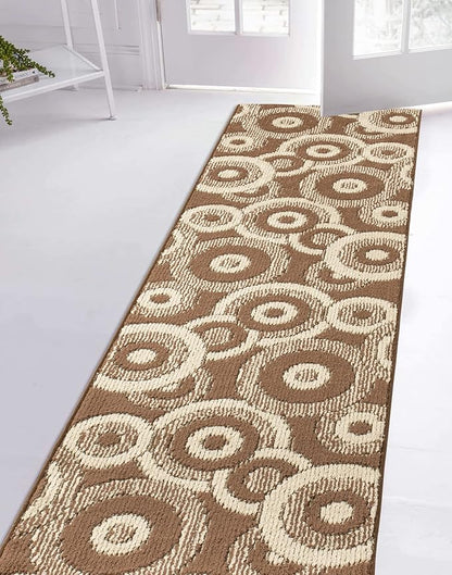 Custom Length Cut to Size Modern Farmhouse Carpet Runner Rug for Hallways, Non Slip Rubber Backed, 31 inch Wide X Customized Length, Geo Brown, 31 inch X 5 feet