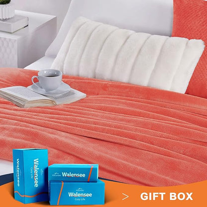Walensee Fleece Blanket Plush Throw Fuzzy Lightweight (Queen Size 90x90 Coral) Super Soft Microfiber Flannel Blankets for Couch, Bed, Sofa Ultra Luxurious Warm and Cozy for All Seasons
