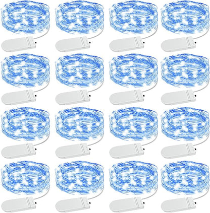 Olafus 16 Pack Blue Fairy Lights Battery Operated, IP68 Waterproof Mini String Light, 7ft Small LED Bottle Light for Wedding Vase Centerpieces Table Decorations Christmas Indoor Party Jars Gift