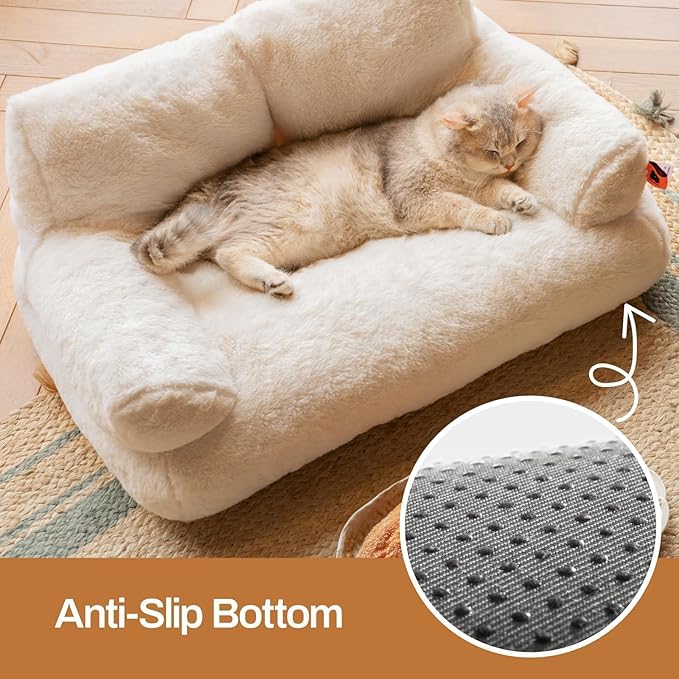 MEWOOFUN Cat Bed for Indoor Cats, Washable Dog Beds for Small Dogs & Cats with Removable Cover, Fluffy Cat Couch with Non-Slip Bottom (Beige, 26.0" L X 19.0" W X 13.0" Th)-Mewly Pet