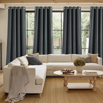 NICETOWN Faux Linen Charcoal Gray Blackout Curtains 84 inches Long for Living Room - Privacy Panels for Bedroom, Modern Farmhouse Style Easy Care Grommet Top, 2 Panels, W52 by L84