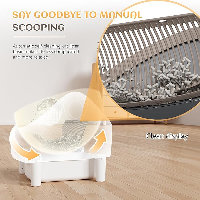 Greesum Automatic Self-Cleaning Litter Box for Cats - Open-Top Design, Easy Odor Control, Smart APP Control, 15L Large Waste Bin, Includes Trash Bags & Mat (Brown)-Mewly Pet