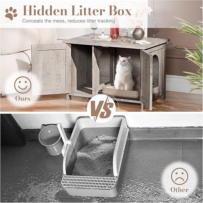 JY QAQA Cat Litter Box Enclosure,Litter Box Furniture Hidden with Barn Door,Wooden Washroom Furniture,Cat House,Fit Most of Litter Box-Mewly Pet