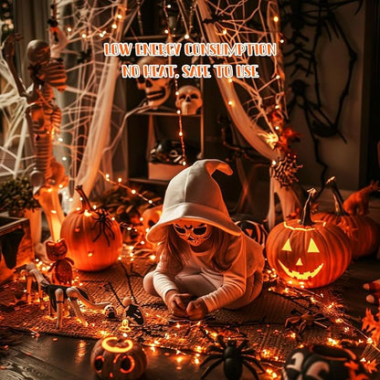 JMEXSUSS 8 Pack 50 LED Orange Fairy Lights Battery Operated, 16 Ft Orange Halloween Lights for Parties, Garden, Patio Decorations
