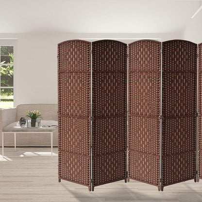 Sorbus Room Divider 6 ft. Tall - Privacy, Wide Double Hinged Panels, Mesh Hand-Woven Design, Folding Screens, Wall Divider for Room Separation, Brown Rust Wicker, 8 Panel
