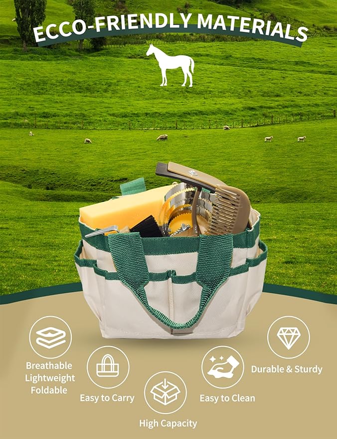 9 Pieces Horse Grooming Kit, Tack Room Supplies Set with Tote Bag, Horse Brush Set for Effective Cleaning and Bathing, Professional Equine Coat Care Kit for Horse Riders Beginner-Mewly Pet