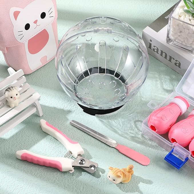 Cat Muzzle for Grooming Cat Adjustable Hood with Paw Covers Nail Clipper Trimmer Brush Tick Remover Tool Kitten Breathable Anti Bite Muzzles Silicone Anti Scratch Boots for Cats Bathing Shaving-Mewly Pet