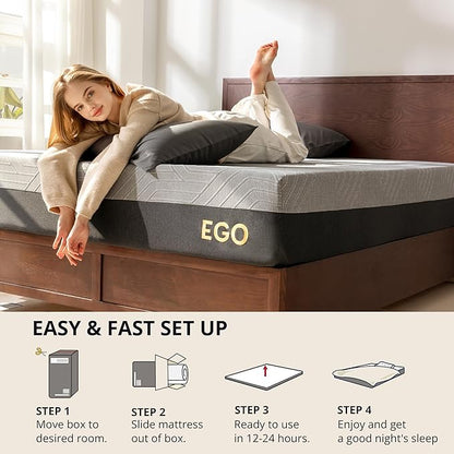EGOHOME 10 Inch Full Memory Foam Mattress for Back Pain, Cooling Copper Gel Bed in a Box, Foam Made in USA, CertiPUR-US Certified, Therapeutic Medium Firm, Double 54x75x10 Black