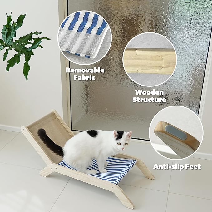 PETKARAY Cat Chair, Beach Theme Cat Hammock Bed, Raised Bed, Mini Beach Chair, Cute Lounger for Indoor Kittens-Mewly Pet