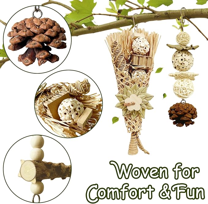 5-Pack Natural Flower Bird Toys – Foraging & Chewing Toys for Parakeets, Cockatiels, Conures & Small Birds – No Plastic, All-Natural Materials-Mewly Pet