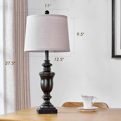 27.5" Vintage Farmhouse Table Lamps Set of 2 Bedside Lamp, 3 Way Dimmable Bedroom Lamps with 2 USB Ports +AC Outlet Touch Nightstand Lamp Rustic Lamp (Rotary-Antique Black)