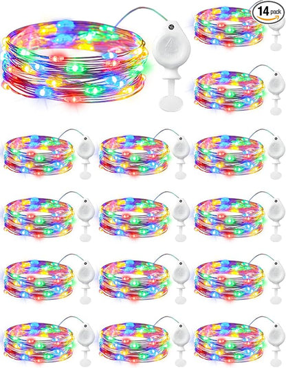 Brightown 14 Pack Multicolor LED Fairy Lights Battery Operated String Lights, 7ft 20LED Waterproof Silver Wire String Lights, Firefly Starry Moon Lights for Mason Jars DIY Christmas Wedding Party