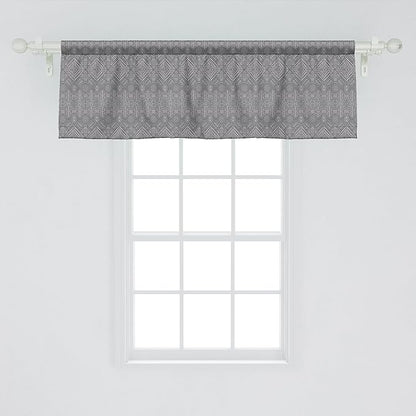 Ambesonne Aztec Window Valance, Pattern of Symmetric Tribal Inspired Streaks and Motifs in Greyscale Tones, Curtain Valance for Kitchen Bedroom Decor with Rod Pocket, 42" x 18", Pale Grey and Dimgray